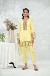 Yellow Floral Embroidered Shirt with Straight Trousers