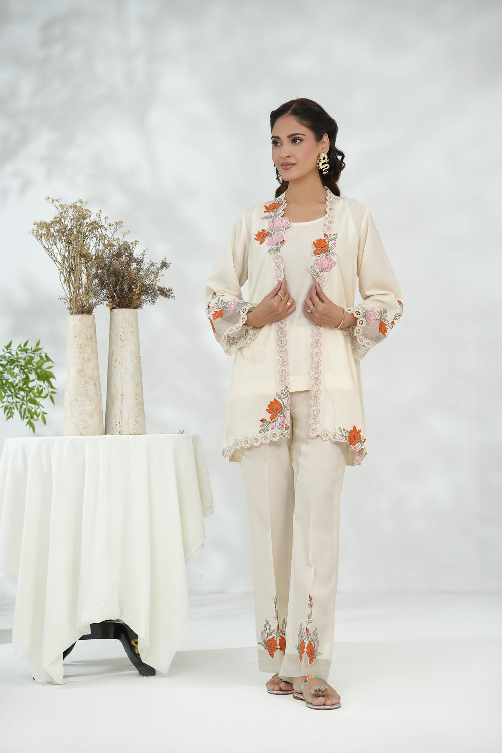 Ivory Appliqué Cutwork Jacket Set