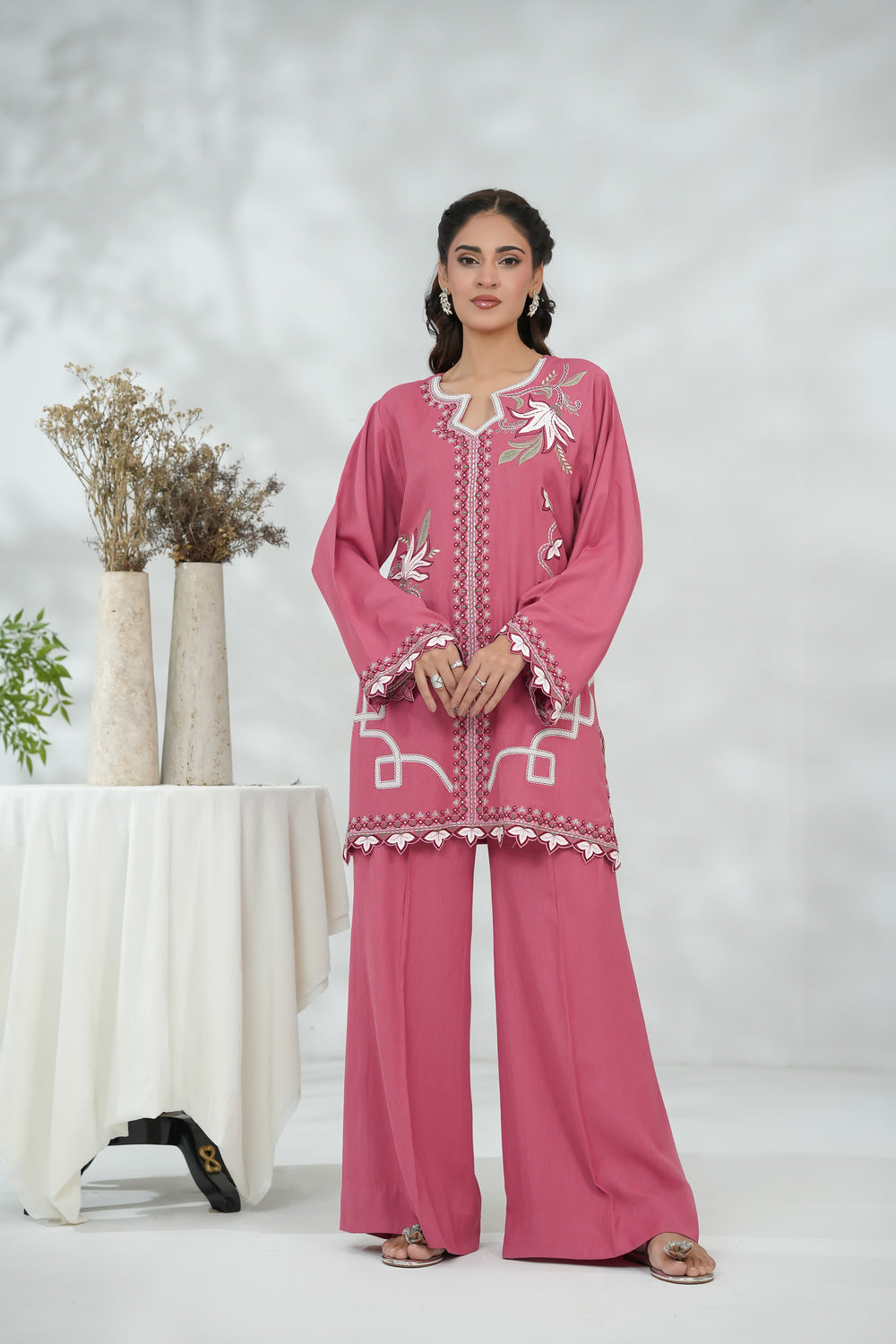 Lace Appliqué Dress with Leather Cutwork Details