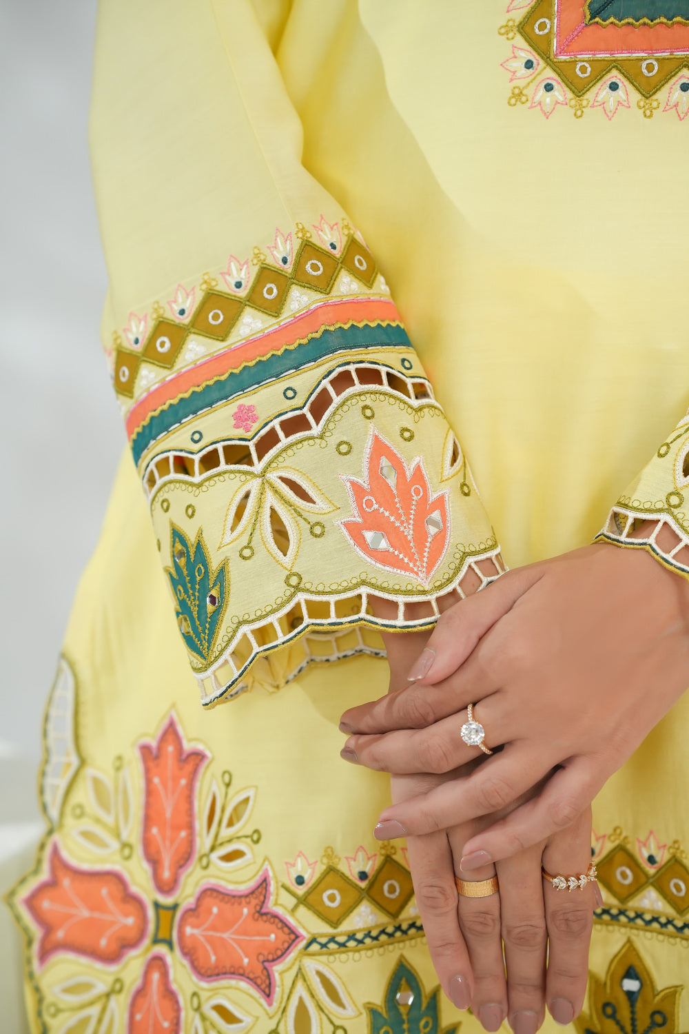 Yellow Short Shirt with Minimal Contrast Embroidery & Shalwar